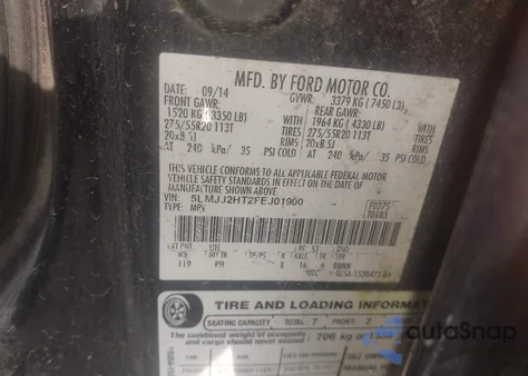 2015 Lincoln Navigator из США, поврежденный, VIN 5LMJJ2HT2FEJ01900